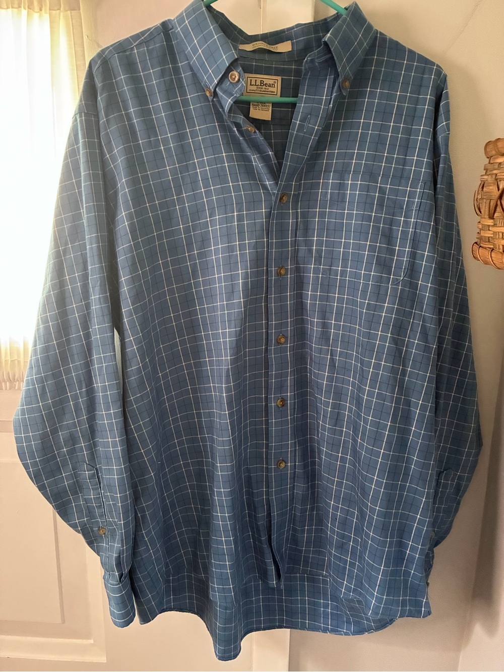 Vintage L.L. Bean Men's Blue Plaid Button-Down Shirt